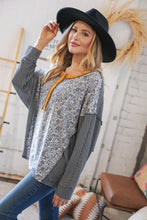 Load image into Gallery viewer, Grey Paisley Two Tone Dolman Button Down Top