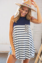 Load image into Gallery viewer, Navy & Stripe Color Block Leopard Pocket Tank
