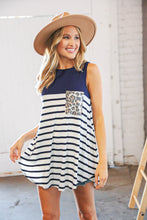 Load image into Gallery viewer, Navy & Stripe Color Block Leopard Pocket Tank