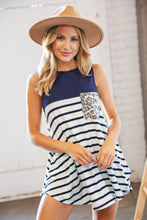 Load image into Gallery viewer, Navy & Stripe Color Block Leopard Pocket Tank