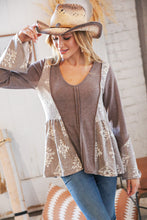 Load image into Gallery viewer, Eggplant Aztec Tribal Bell Sleeve Babydoll Top