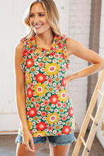 Load image into Gallery viewer, Multifloral Rib Ruffle Frill Neck Short Sleeve Top