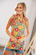 Load image into Gallery viewer, Multifloral Rib Ruffle Frill Neck Short Sleeve Top