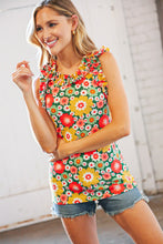 Load image into Gallery viewer, Multifloral Rib Ruffle Frill Neck Short Sleeve Top