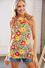 Load image into Gallery viewer, Multifloral Rib Ruffle Frill Neck Short Sleeve Top