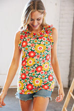 Load image into Gallery viewer, Multifloral Rib Ruffle Frill Neck Short Sleeve Top