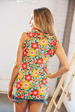 Load image into Gallery viewer, Multifloral Rib Ruffle Frill Neck Short Sleeve Top