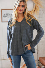 Load image into Gallery viewer, Grey Textured V Neck Drop Shoulder Cotton Pullover
