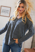 Load image into Gallery viewer, Grey Textured V Neck Drop Shoulder Cotton Pullover