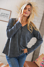 Load image into Gallery viewer, Grey Textured V Neck Drop Shoulder Cotton Pullover