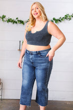 Load image into Gallery viewer, Ash Grey Washed Rib Crop Notched Tank