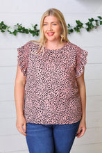 Load image into Gallery viewer, Blush Leopard Print Smoked Ruffle Button Keyhole Blouse