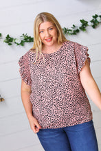 Load image into Gallery viewer, Blush Leopard Print Smoked Ruffle Button Keyhole Blouse