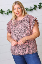 Load image into Gallery viewer, Blush Leopard Print Smoked Ruffle Button Keyhole Blouse
