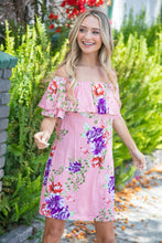 Load image into Gallery viewer, Peach Floral Ruffle Off Shoulder Dress