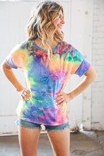 Load image into Gallery viewer, Blue/Pink Tie Dye Back Keyhole Cross Back Top
