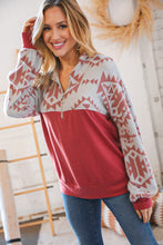 Load image into Gallery viewer, Rust & Grey Aztec Zipper Down Fleece Pullover
