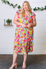 Load image into Gallery viewer, Multicolor Floral Boho Elastic Waist Ruffle Midi Dress