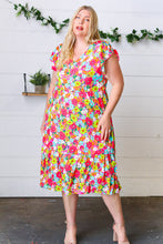 Load image into Gallery viewer, Multicolor Floral Boho Elastic Waist Ruffle Midi Dress