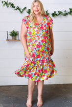 Load image into Gallery viewer, Multicolor Floral Boho Elastic Waist Ruffle Midi Dress