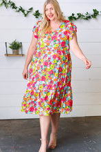 Load image into Gallery viewer, Multicolor Floral Boho Elastic Waist Ruffle Midi Dress