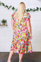 Load image into Gallery viewer, Multicolor Floral Boho Elastic Waist Ruffle Midi Dress