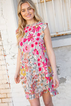 Load image into Gallery viewer, Pink and Sage Floral Tiered Ruffle Cap Sleeve Dress