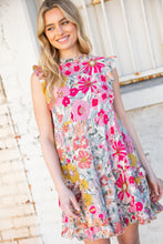 Load image into Gallery viewer, Pink and Sage Floral Tiered Ruffle Cap Sleeve Dress
