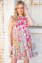 Load image into Gallery viewer, Pink and Sage Floral Tiered Ruffle Cap Sleeve Dress