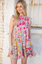 Load image into Gallery viewer, Pink and Sage Floral Tiered Ruffle Cap Sleeve Dress