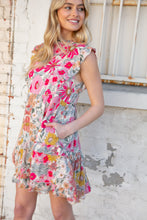 Load image into Gallery viewer, Pink and Sage Floral Tiered Ruffle Cap Sleeve Dress