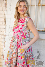Load image into Gallery viewer, Pink and Sage Floral Tiered Ruffle Cap Sleeve Dress