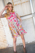 Load image into Gallery viewer, Pink and Sage Floral Tiered Ruffle Cap Sleeve Dress