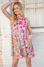 Load image into Gallery viewer, Pink and Sage Floral Tiered Ruffle Cap Sleeve Dress
