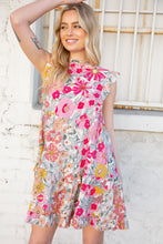 Load image into Gallery viewer, Pink and Sage Floral Tiered Ruffle Cap Sleeve Dress