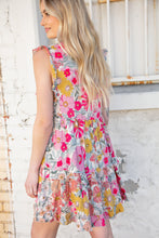 Load image into Gallery viewer, Pink and Sage Floral Tiered Ruffle Cap Sleeve Dress