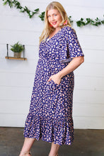Load image into Gallery viewer, Navy Floral Surplice Elastic Waist Ruffle Maxi Dress