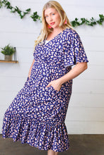 Load image into Gallery viewer, Navy Floral Surplice Elastic Waist Ruffle Maxi Dress