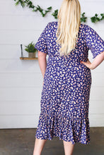 Load image into Gallery viewer, Navy Floral Surplice Elastic Waist Ruffle Maxi Dress