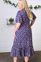 Load image into Gallery viewer, Navy Floral Surplice Elastic Waist Ruffle Maxi Dress