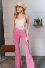 Load image into Gallery viewer, Pink Cotton Acid Wash Flared Cut Edge Leggings