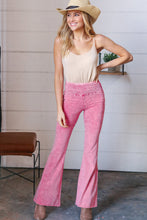 Load image into Gallery viewer, Pink Cotton Acid Wash Flared Cut Edge Leggings