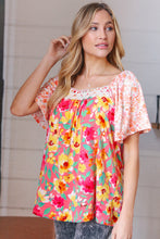 Load image into Gallery viewer, Coral Floral Flutter Sleeve Lace Square Neck Top