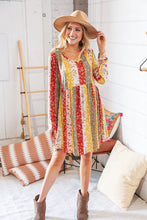 Load image into Gallery viewer, Yellow/Sage Floral Patchwork Long Sleeve Babydoll Dress
