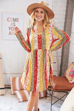 Load image into Gallery viewer, Yellow/Sage Floral Patchwork Long Sleeve Babydoll Dress
