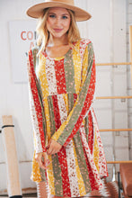 Load image into Gallery viewer, Yellow/Sage Floral Patchwork Long Sleeve Babydoll Dress