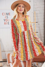 Load image into Gallery viewer, Yellow/Sage Floral Patchwork Long Sleeve Babydoll Dress