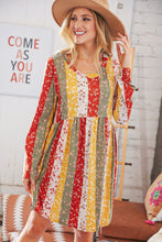 Load image into Gallery viewer, Yellow/Sage Floral Patchwork Long Sleeve Babydoll Dress