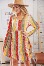 Load image into Gallery viewer, Yellow/Sage Floral Patchwork Long Sleeve Babydoll Dress