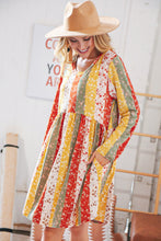 Load image into Gallery viewer, Yellow/Sage Floral Patchwork Long Sleeve Babydoll Dress